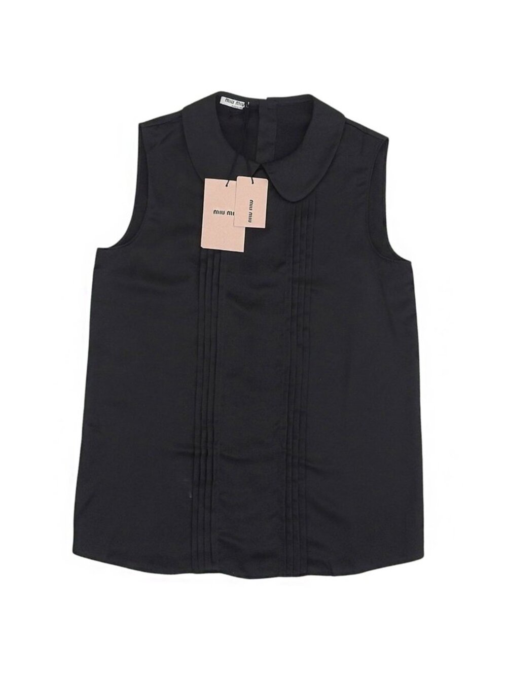 Miu Miu Shirt Blouse Round Collar Sleeveless Top Black 38